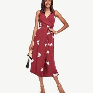 Maroon Ann Taylor Midi Floral Wrap Dress